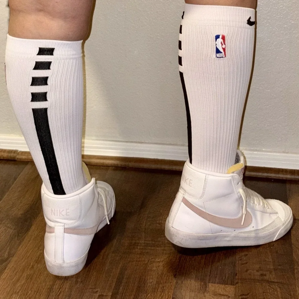 Nike NBA Elite Knee Socks White Black Power Player Team Issued On Court